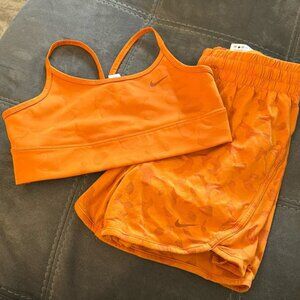 Nike Youth Girls Orange Cheetah Leopard Two Piece Workout Casual Size L
